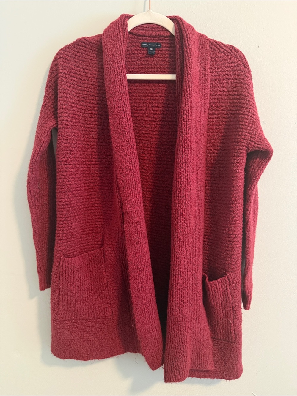 American Eagle Burgundy Open Front Slouchy Cardigan Knit Sweater Medium Boho